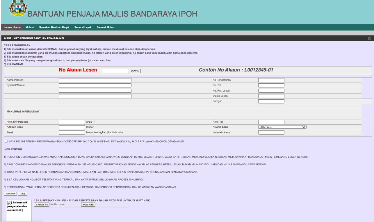 Cara Mohon RM300 Bantuan One-Off Covid-19 Penjaja & Peniaga Kecil Majlis Bandaraya Ipoh