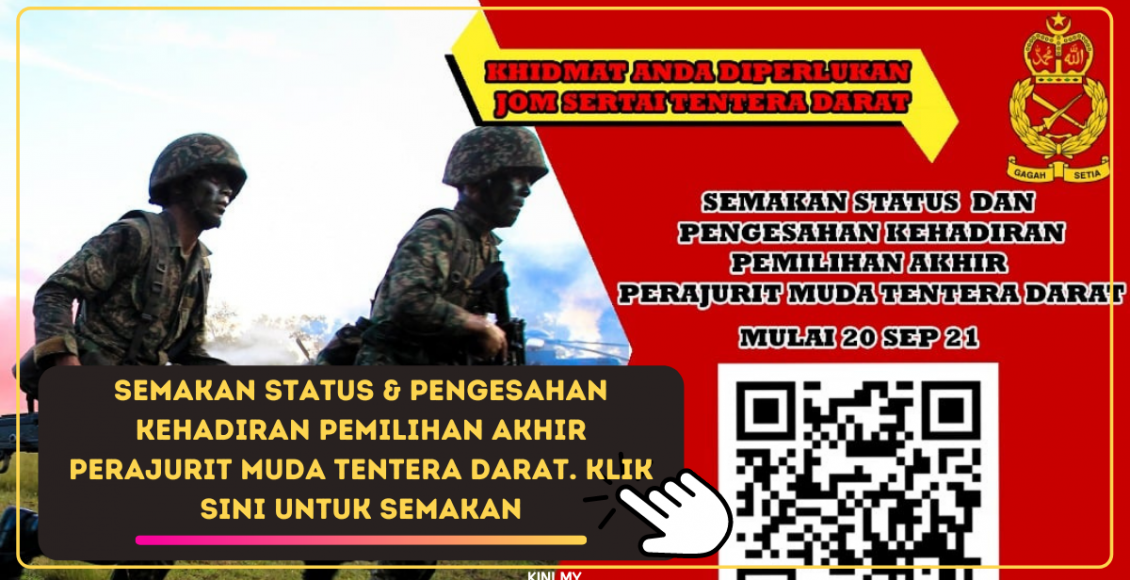 Semakan Status & Pengesahan Kehadiran Pemilihan Akhir Perajurit Muda Tentera Darat. Klik Sini Untuk Semakan