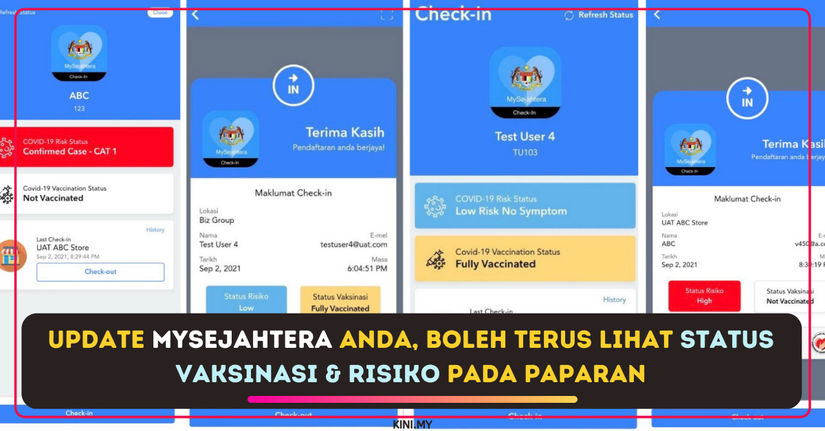 Update MySejahtera Anda, Boleh Terus Lihat Status Vaksinasi & Risiko Pada Paparan