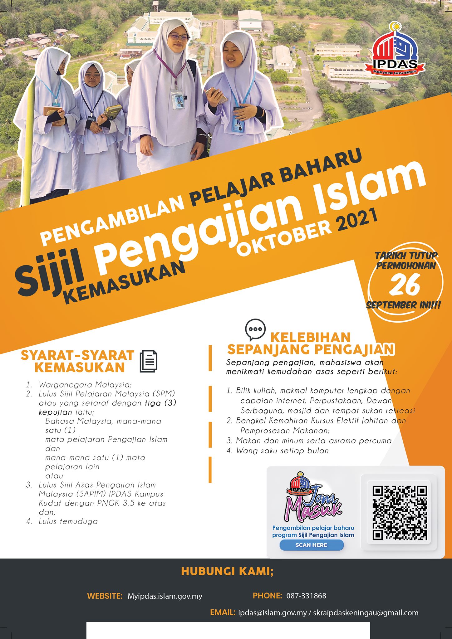 Lepasan SPM Boleh Mohon Sambung Belajar Sijil Pengajian Islam (SPI) Sesi Oktober Di IPDAS