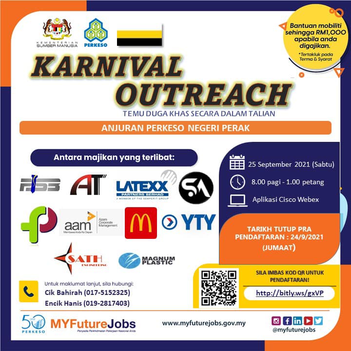 Temuduga Khas Karnival Outreach Anjuran Pejabat PERKESO Negeri Perak. Jangan Lepaskan Peluang Ini!