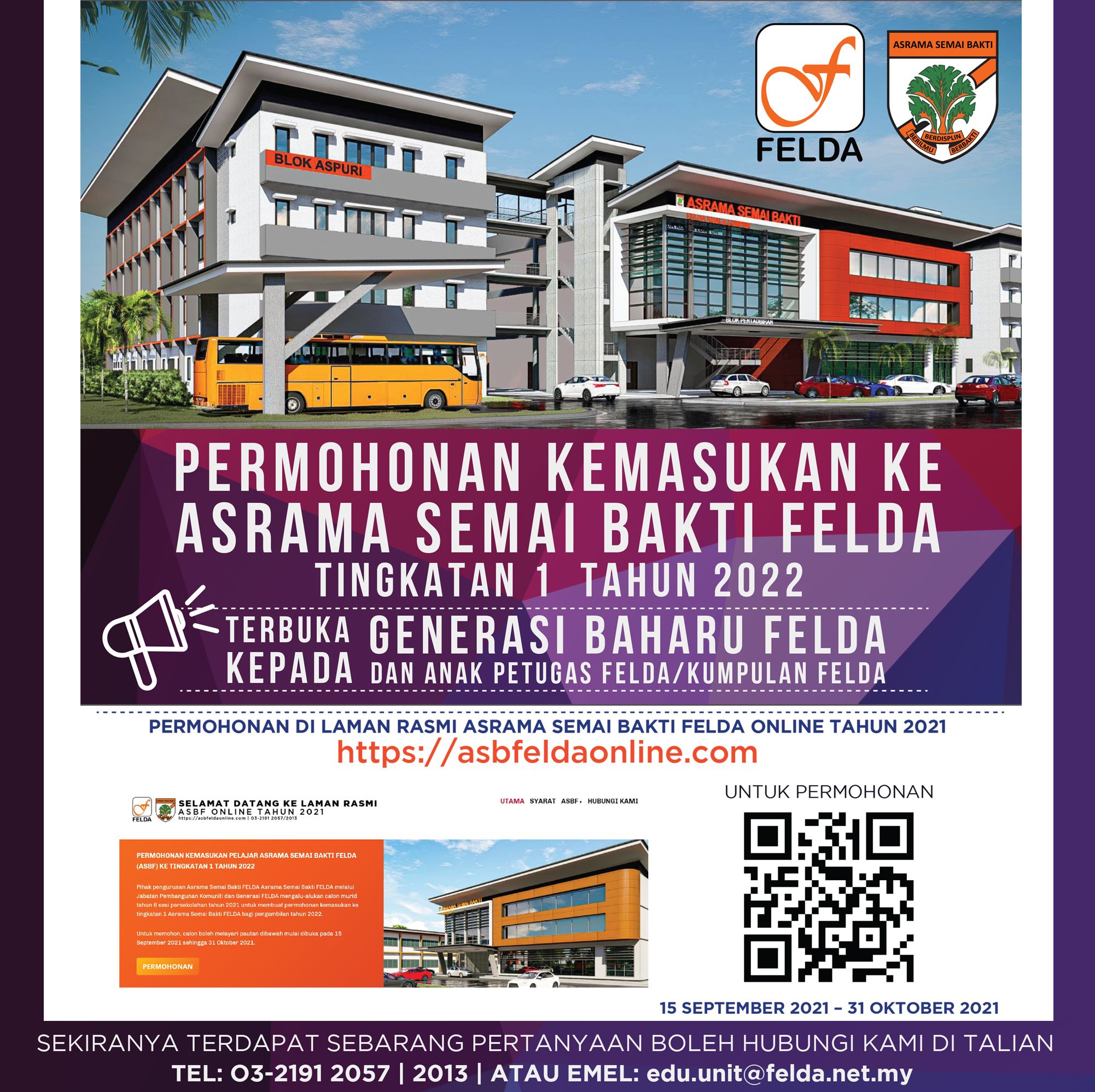 Cara Mohon Kemasukan Ke Asrama Semai Bakti FELDA Tingkatan 1. Klik Puatan Ini Untuk Permohonan