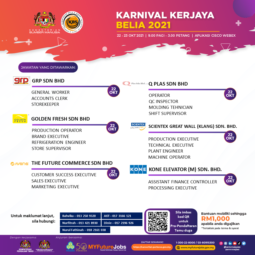 Graduan & Lepasan Sekolah Cari Kerja? Ikuti Karnival Kerjaya Belia 2021, RM1,000 Bantuan Mobiliti