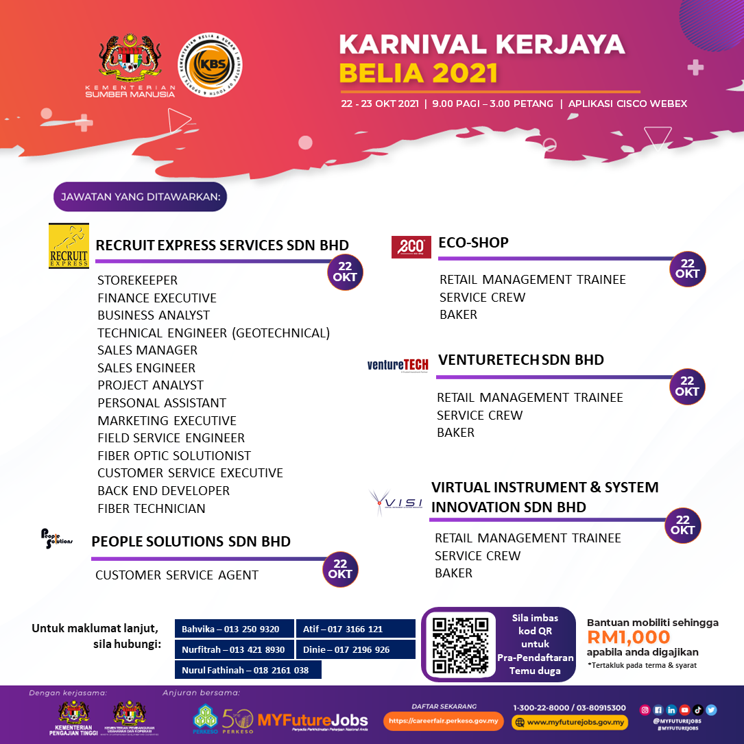 Graduan & Lepasan Sekolah Cari Kerja? Ikuti Karnival Kerjaya Belia 2021, RM1,000 Bantuan Mobiliti