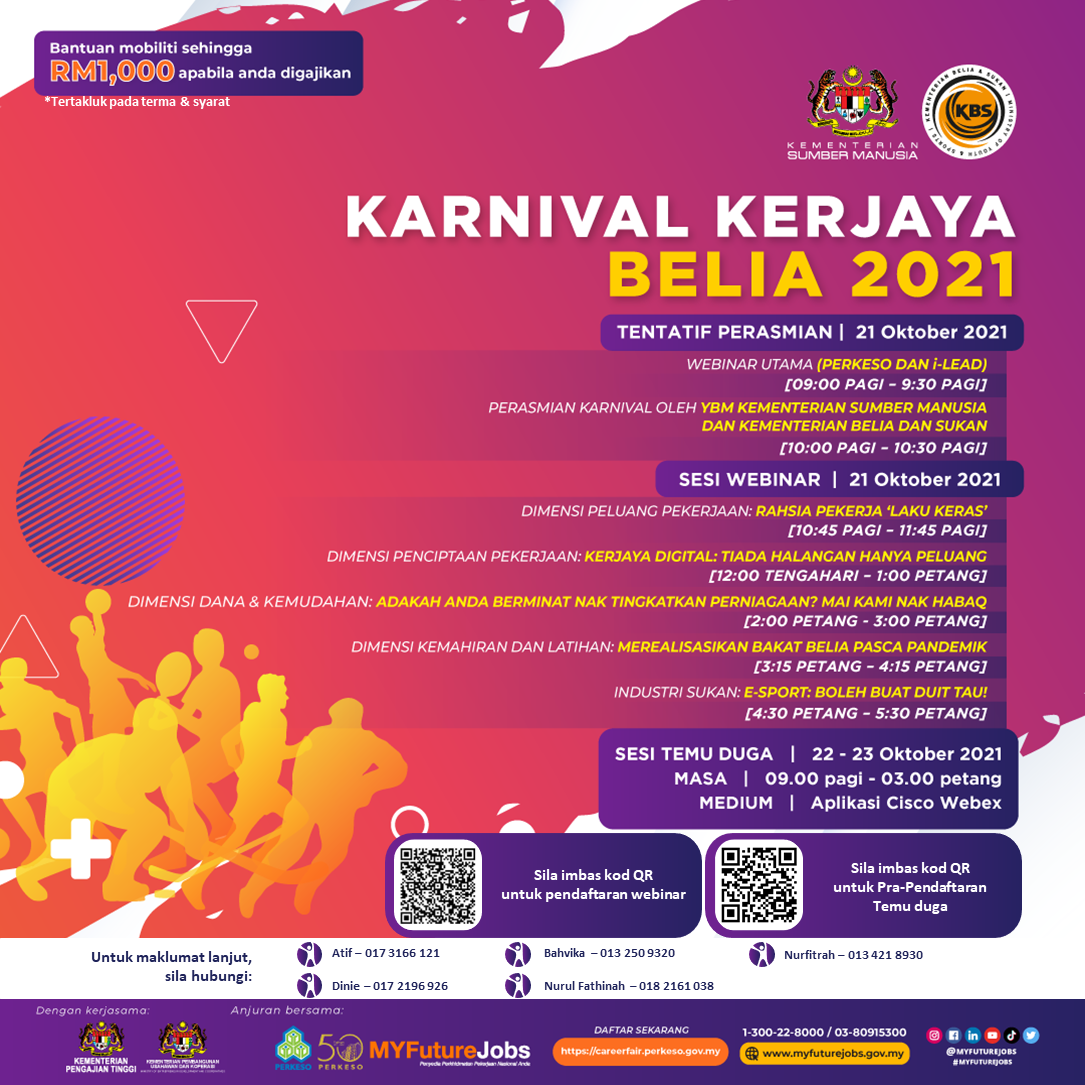 Graduan & Lepasan Sekolah Cari Kerja? Ikuti Karnival Kerjaya Belia 2021, RM1,000 Bantuan Mobiliti