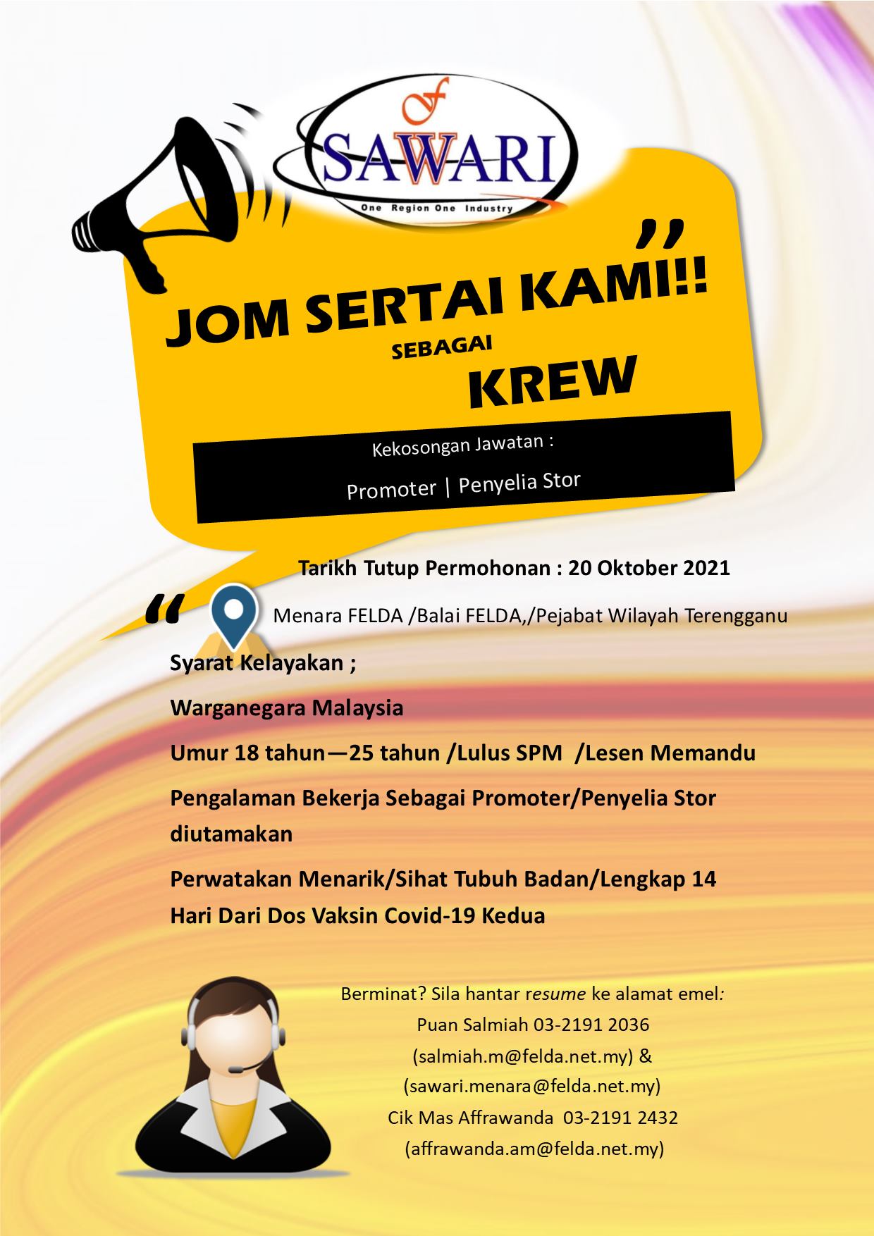 Sediakan Resume Anda & Mohon Jawatan Promoter & Penyelia Stor Di Sawari FELDA Untuk Diisi