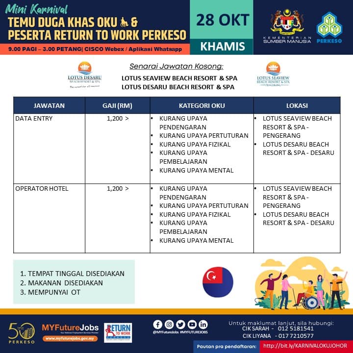 OKU & Peserta Return To Work Dipelawa Mohon Program Temuduga Khas Secara Online. Pelbagai Keistimewaan Menanti Anda