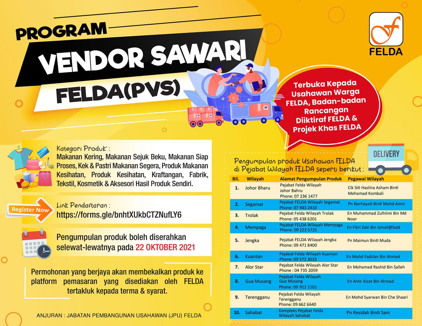 [Usahawan FELDA] Tingkatkan Pendapatan Melalui Vendor SAWARI FELDA (PVS) Ikut Kategori Produk. Daftar Online Sahaja!