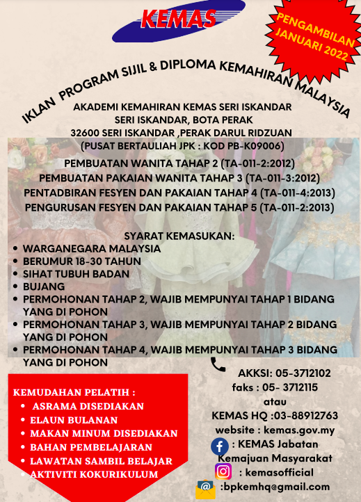 Permohonan Ikuti Program Persijilan & Diploma Kemahiran Malaysia 