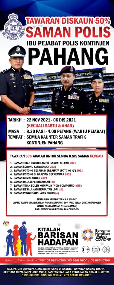 Diskaun Bayaran Saman Trafik Sehingga 50% Di 7 Buah Negeri. Jom Setel Saman!