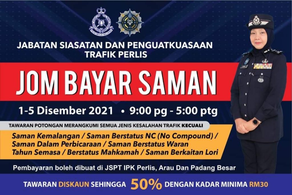 Diskaun Bayaran Saman Trafik Sehingga 50% Di 7 Buah Negeri. Jom Setel Saman!