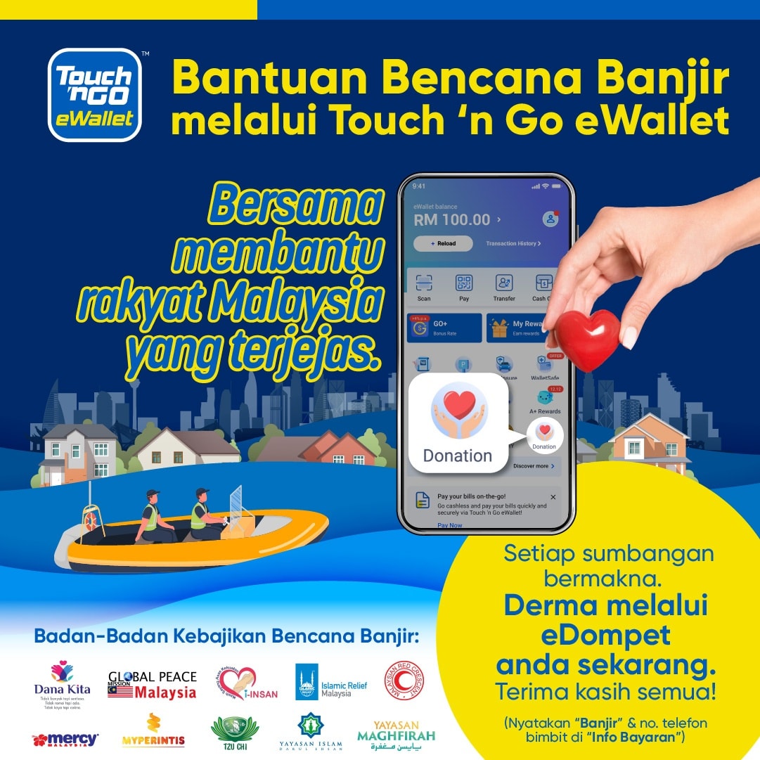 Cara Bagi Sumbangan Kepada Mangsa Banjir Dari Aplikasi Touch 'n Go eWallet