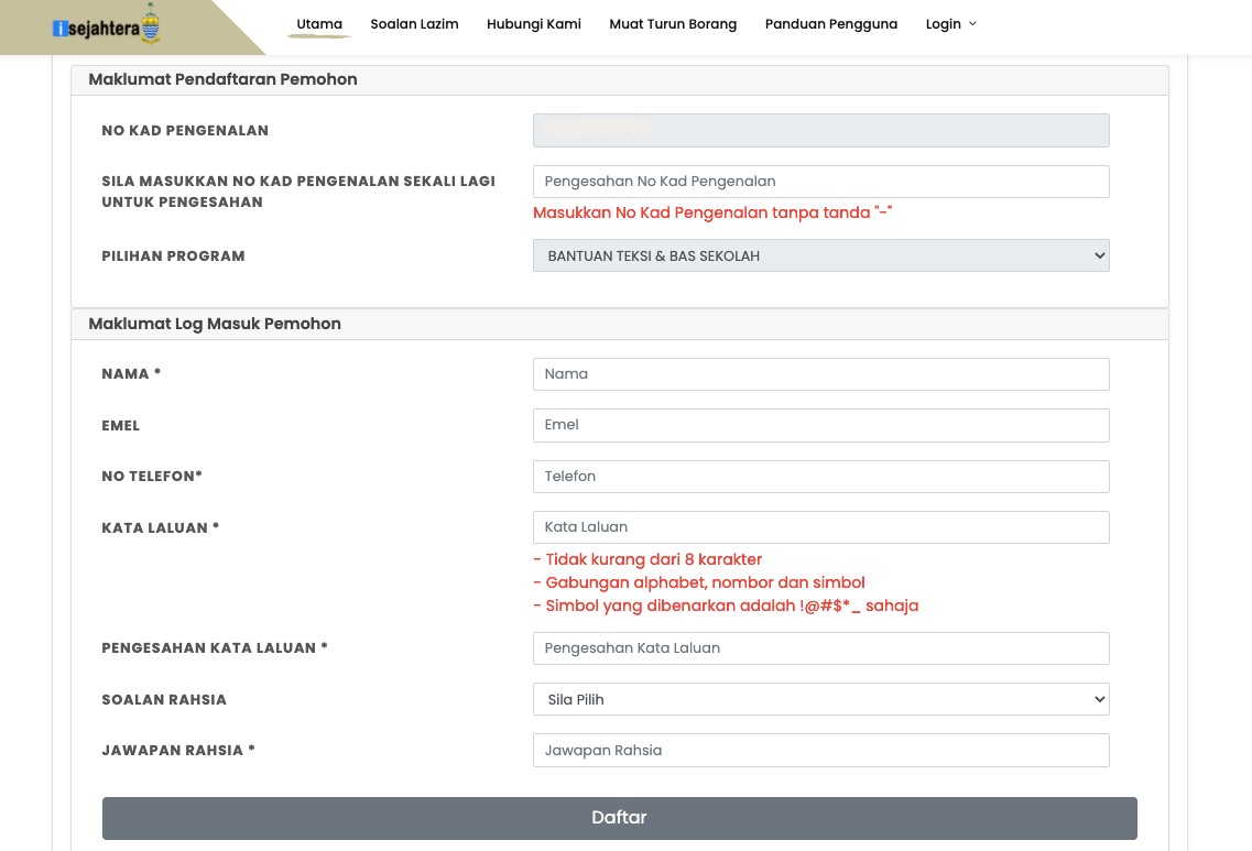Cara Mohon Bantuan Insentif Teksi & Bas Sekolah iSejahtera Pulau Pinang