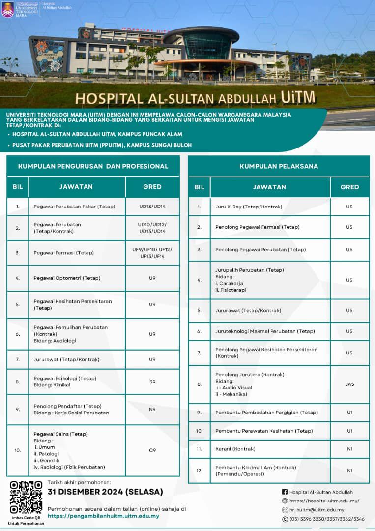 Cara Mohon Jawatan Di Hospital Al-Sultan Abdullah UiTM. Klik Pautan Ini ...