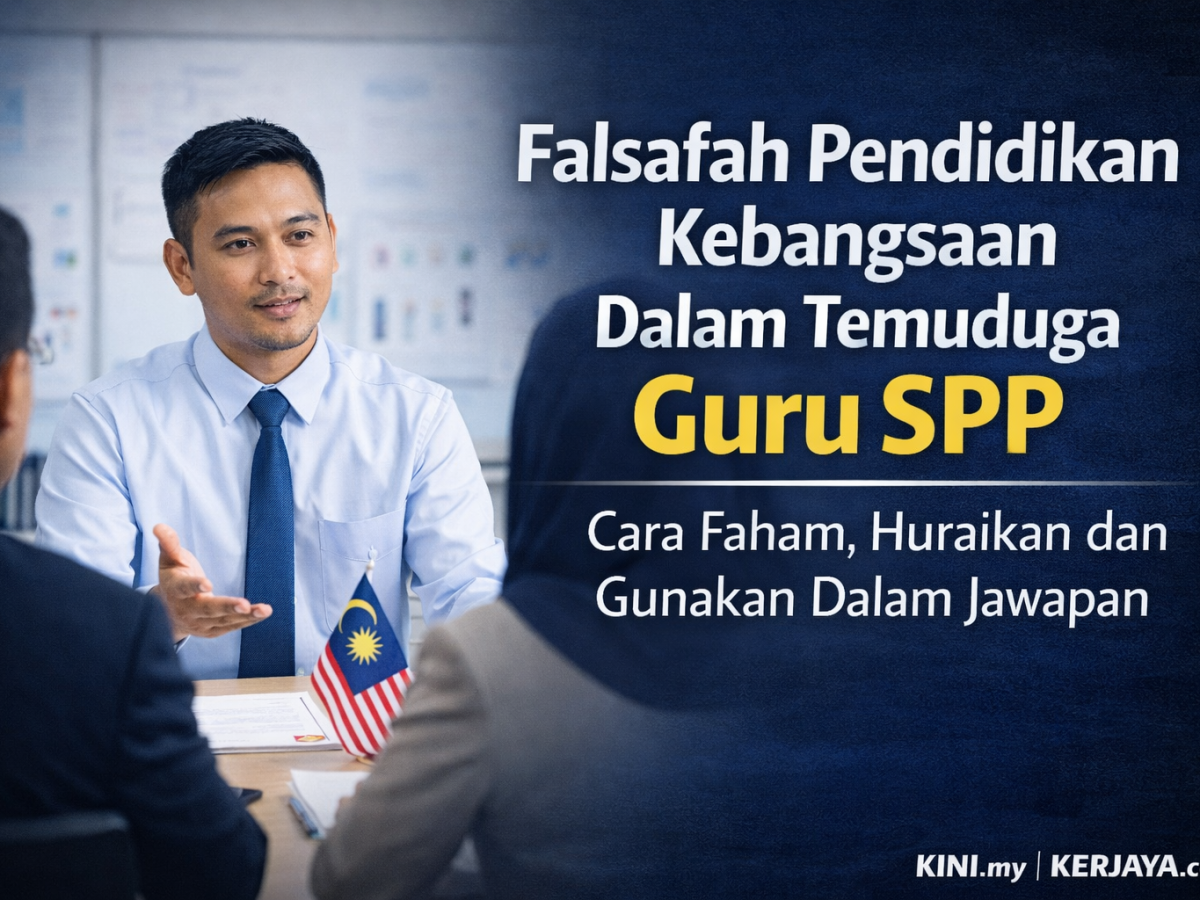 dari design lepas, hasilkan featured image landscape teks Falsafah Pendidikan Kebangsaan Dalam Temuduga Guru SPP: Cara Faham, Huraikan dan Gunakan Dalam Jawapan